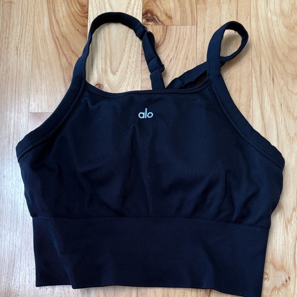 ALO Yoga Black Ribbed Sports Bra